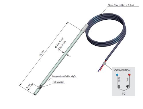 Termočlánková FeCo teplotní sonda Pixsys 6x80mm do 400°C