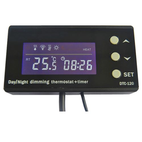 Termostat pre akvária a terária DTC-120 s dennou a nočnou teplotou a časovačom pre osvetlenie